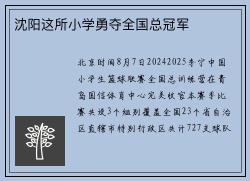 沈阳这所小学勇夺全国总冠军